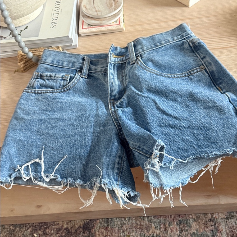RSQ Blue Distressed Jean Shorts with embroidered stars 
Size 24